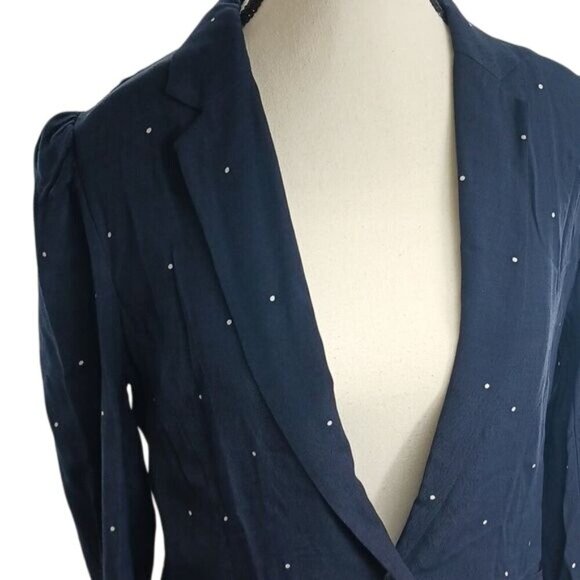 Vince Camuto Womens Size 4 Blazer Navy Blue Polka Dot Long Sleeve Button Front - Picture 3 of 7